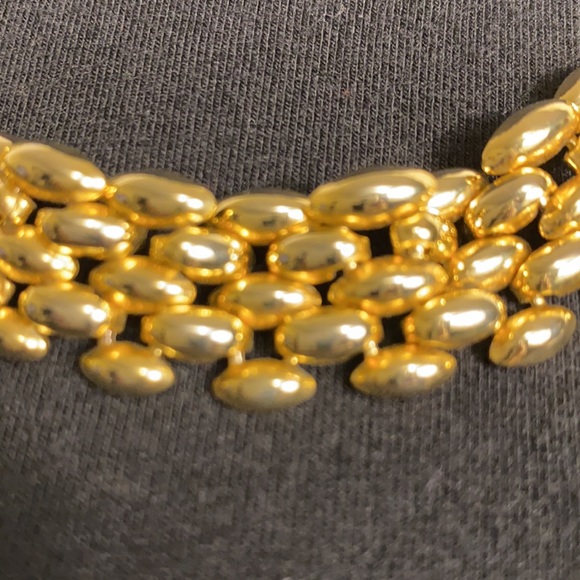 Vintage Statement Necklace Flat wide Collar Necklace links polish gold plated - Picture 2 of 10